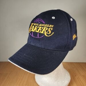 Lakers Hat Cap Black Wool Blend Strap Back Adjustable NBA Basketball
